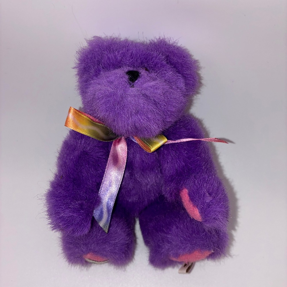459 Kidcore Boyds Bear Crayola Plush Toy Small Purple Rainbow Ribbon Bean Bag
